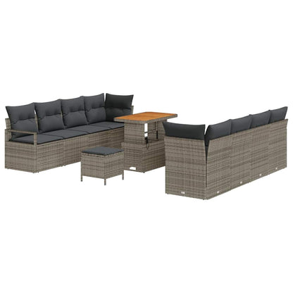 Garten-Sofa-Set mit Kissen 11 pcs Grau Poly Rattan