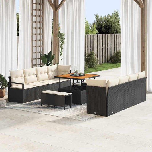 Garten-Sofa-Set mit Kissen 11 pcs Schwarz Poly Rattan