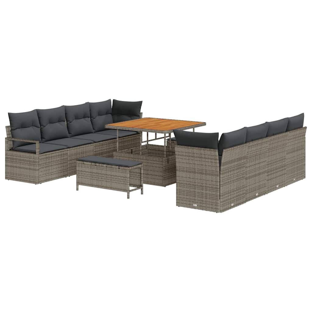 Garten-Sofa-Set mit Kissen 11 pcs Grau Poly Rattan