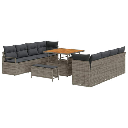 Garten-Sofa-Set mit Kissen 11 pcs Grau Poly Rattan