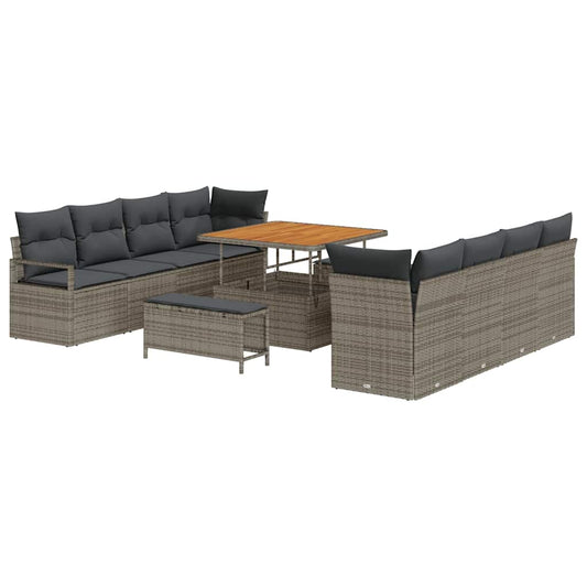 Garten-Sofa-Set mit Kissen 11 pcs Grau Poly Rattan
