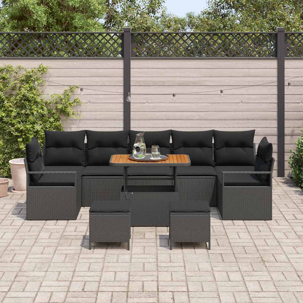 Garten-Sofa-Set mit Speicher 10 pcs Schwarz Poly Rattan