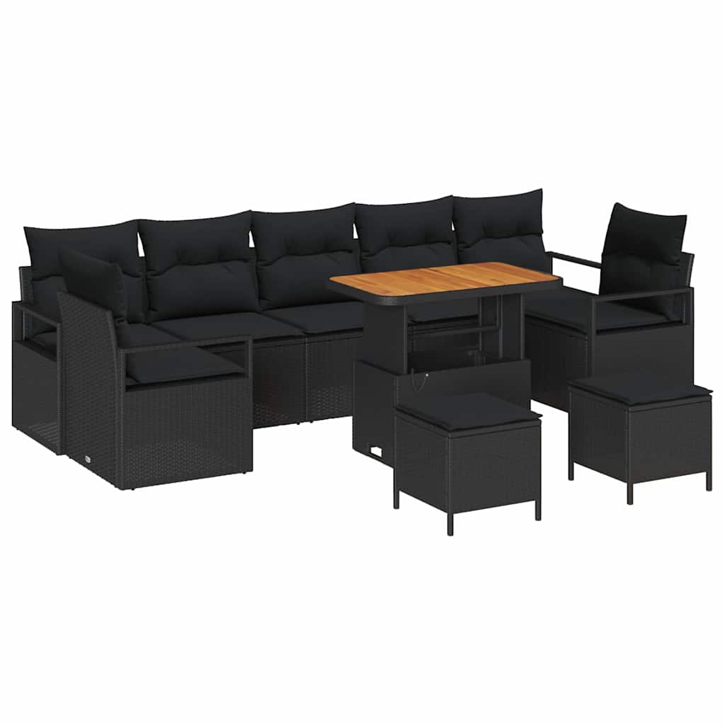Garten-Sofa-Set mit Speicher 10 pcs Schwarz Poly Rattan