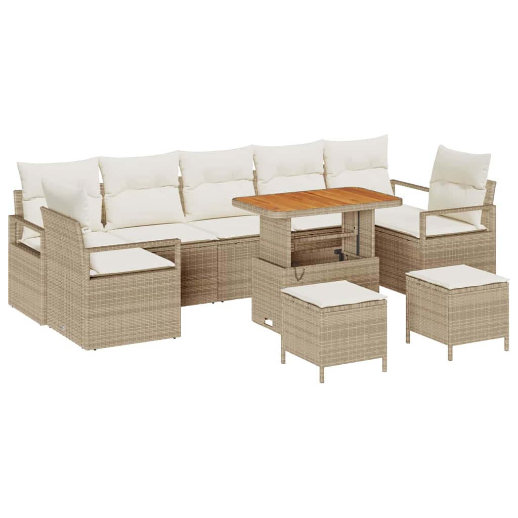 Garten-Sofa-Set mit Speicher 10 pcs Beige Poly Rattan