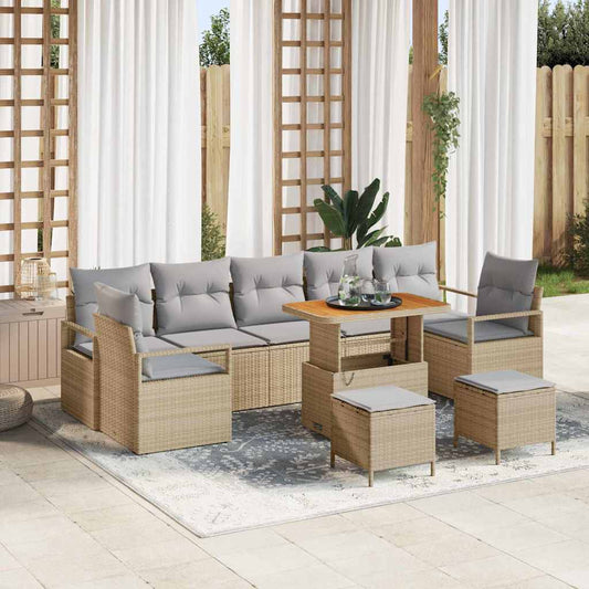 Garten-Sofa-Set mit Speicher 10 pcs Beige Poly Rattan