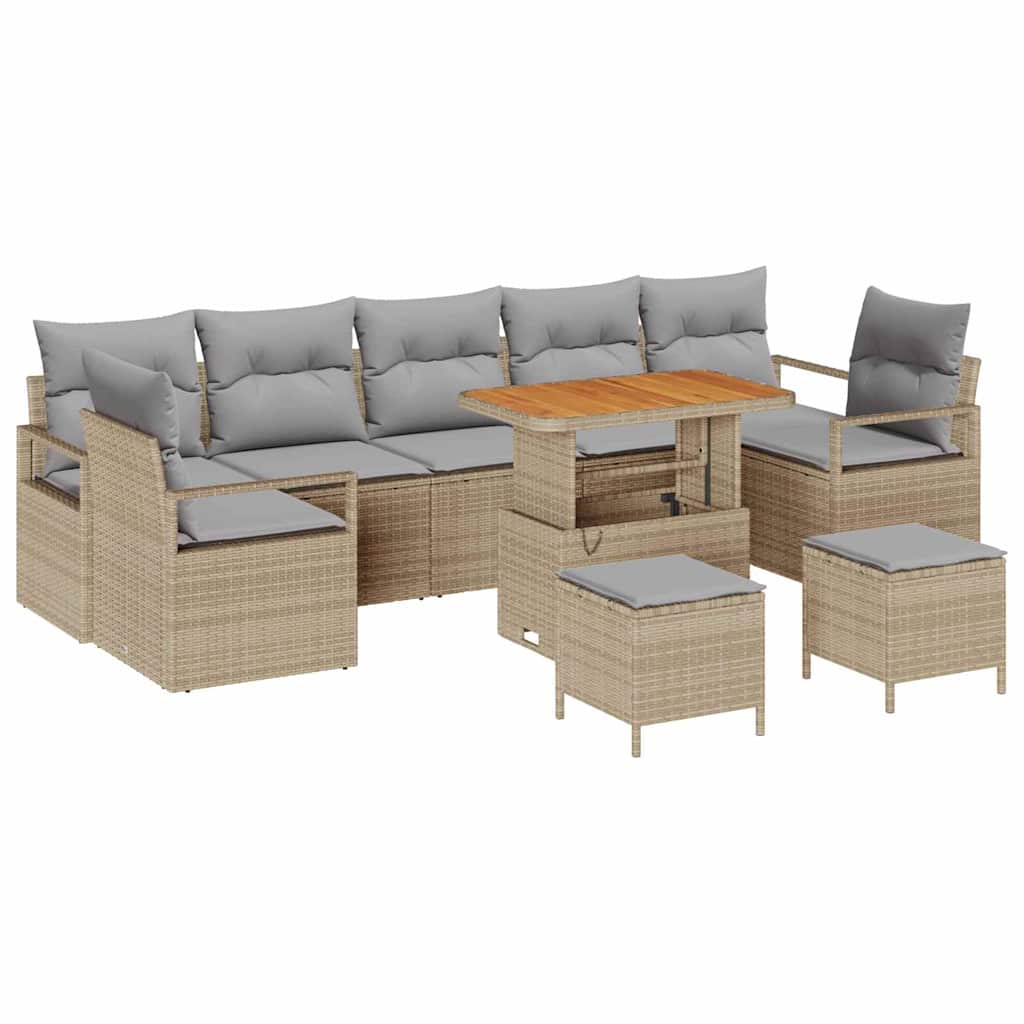 Garten-Sofa-Set mit Speicher 10 pcs Beige Poly Rattan