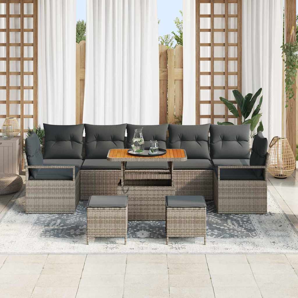 Garten-Sofa-Set mit Speicher 10 pcs Grau Poly Rattan