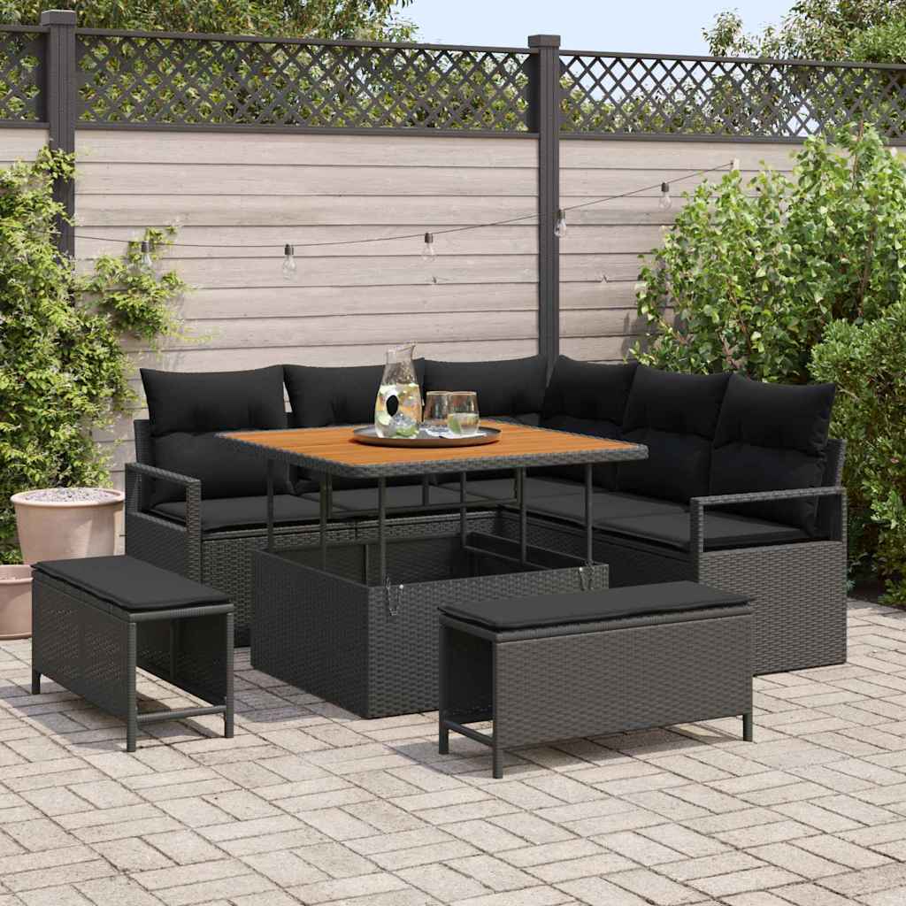Garten-Sofa-Set mit Kissen 8 pcs Schwarz Poly Rattan