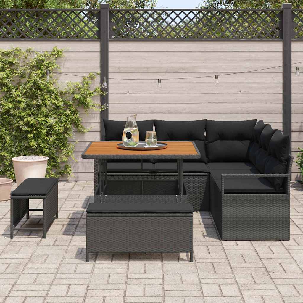 Garten-Sofa-Set mit Kissen 8 pcs Schwarz Poly Rattan