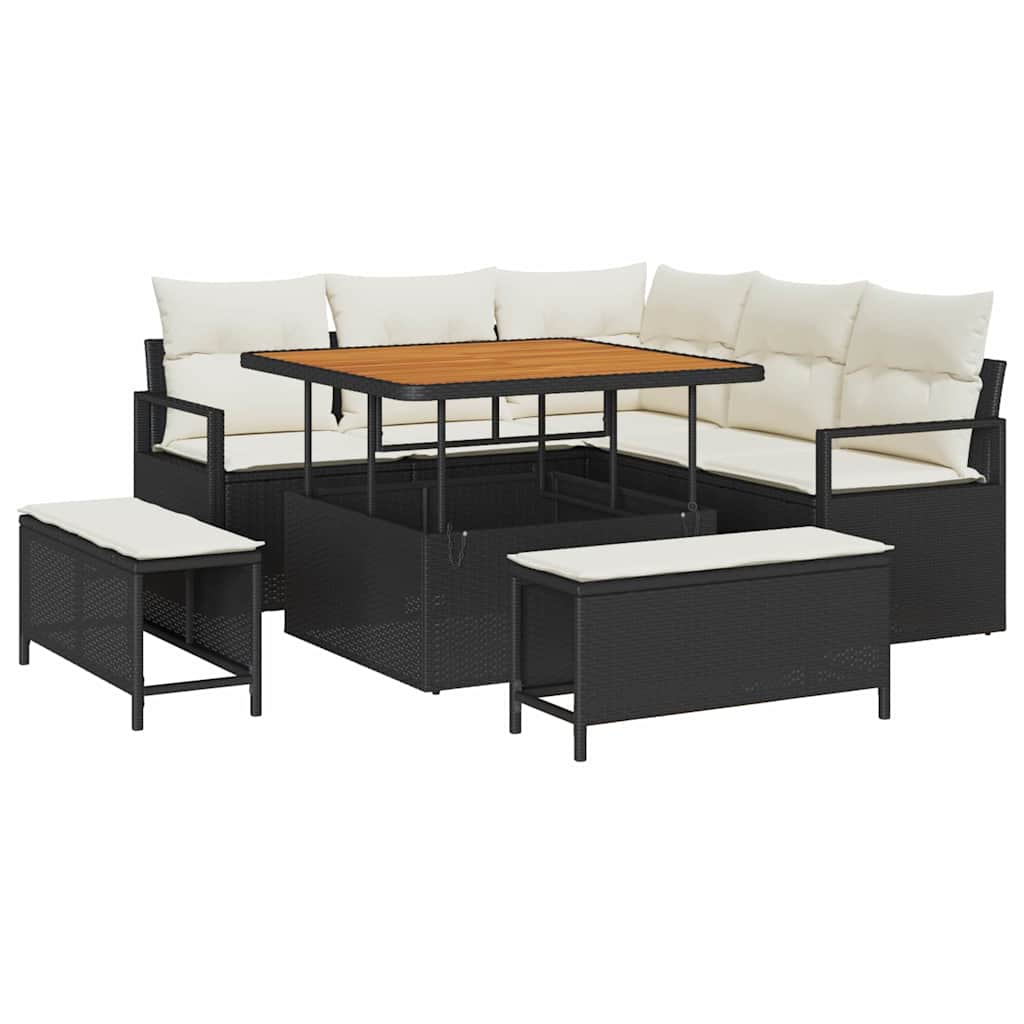 Garten-Sofa-Set mit Kissen 8 pcs Schwarz Poly Rattan