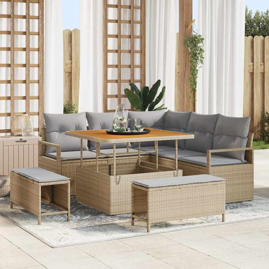 Garten-Sofa-Set mit Kissen 8 pcs Beige Poly Rattan
