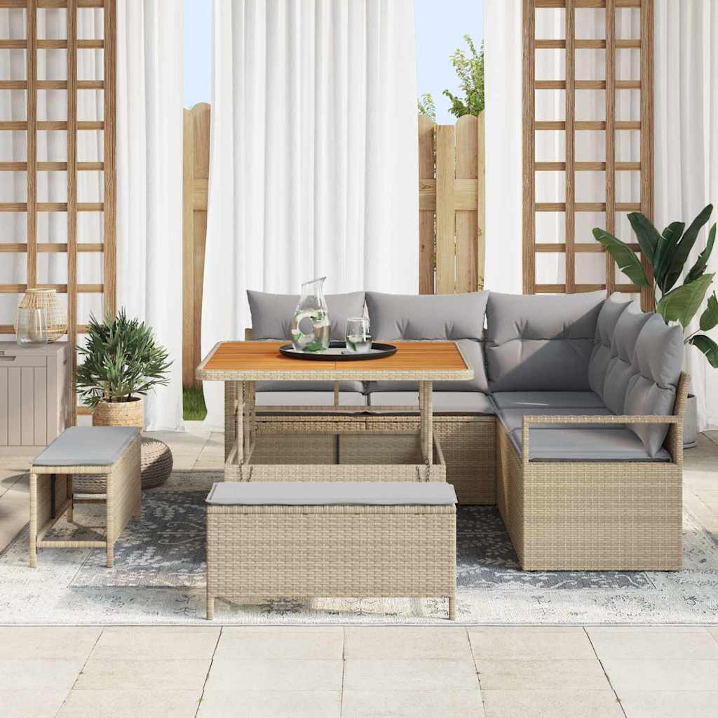 Garten-Sofa-Set mit Kissen 8 pcs Beige Poly Rattan