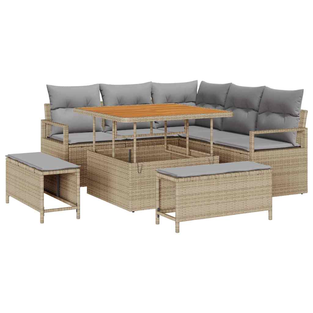 Garten-Sofa-Set mit Kissen 8 pcs Beige Poly Rattan