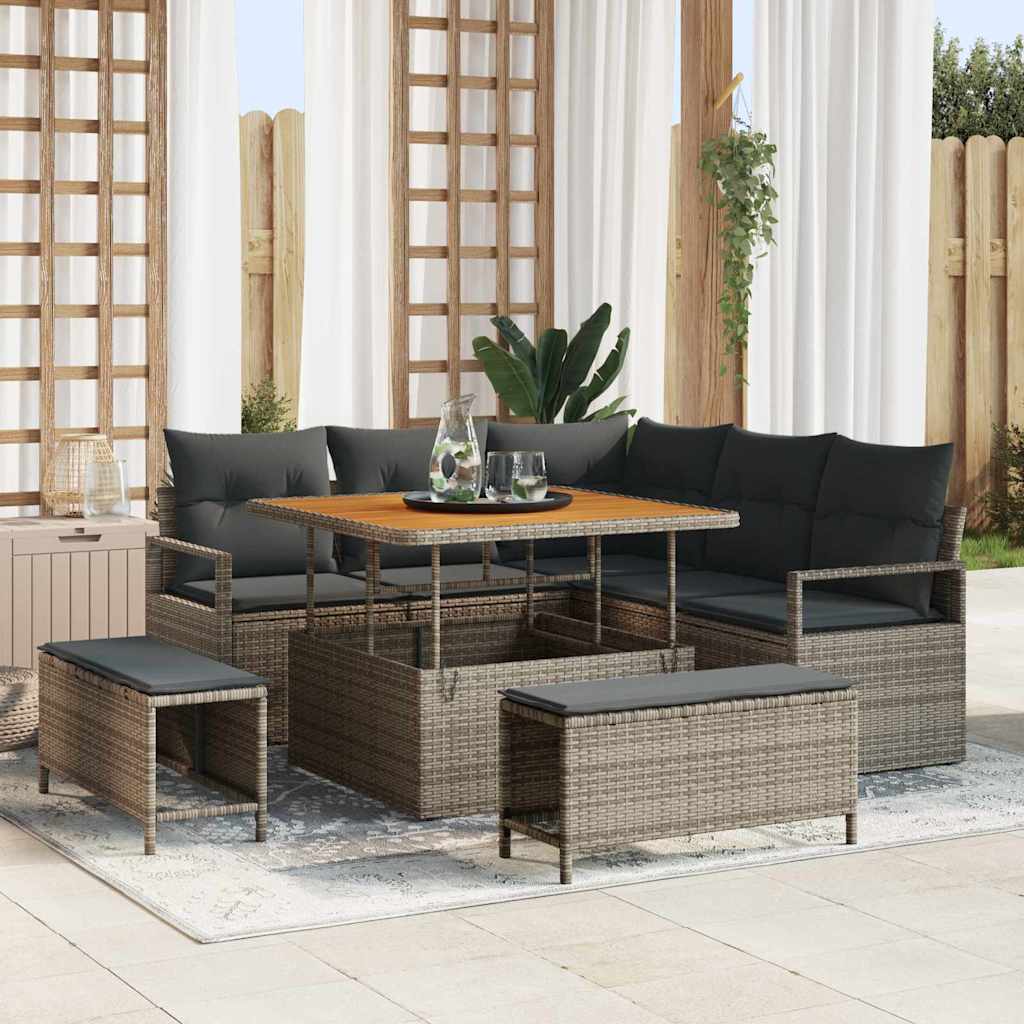 Garten-Sofa-Set mit Kissen 8 pcs Grau Poly Rattan