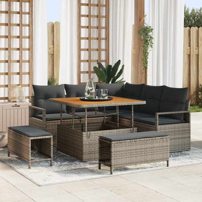 Garten-Sofa-Set mit Kissen 8 pcs Grau Poly Rattan