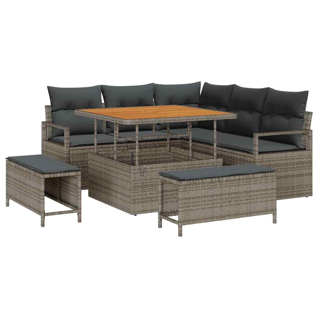 Garten-Sofa-Set mit Kissen 8 pcs Grau Poly Rattan
