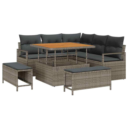 Garten-Sofa-Set mit Kissen 8 pcs Grau Poly Rattan