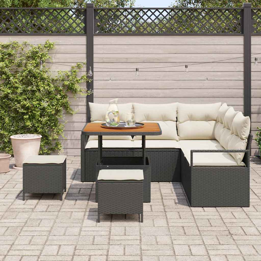 Garten-Sofa-Set mit Kissen 8 pcs Schwarz Poly Rattan