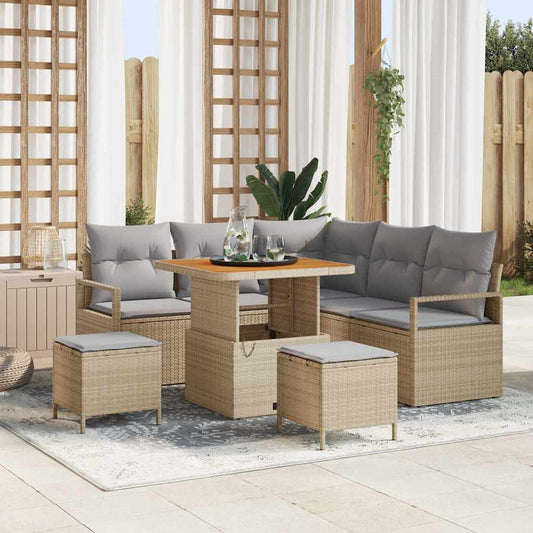 Garten-Sofa-Set mit Kissen 8 pcs Beige Poly Rattan