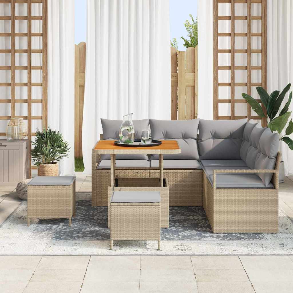 Garten-Sofa-Set mit Kissen 8 pcs Beige Poly Rattan