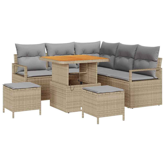 Garten-Sofa-Set mit Kissen 8 pcs Beige Poly Rattan