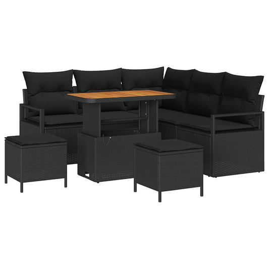 Garten-Sofa-Set mit Kissen 8 pcs Schwarz Poly Rattan