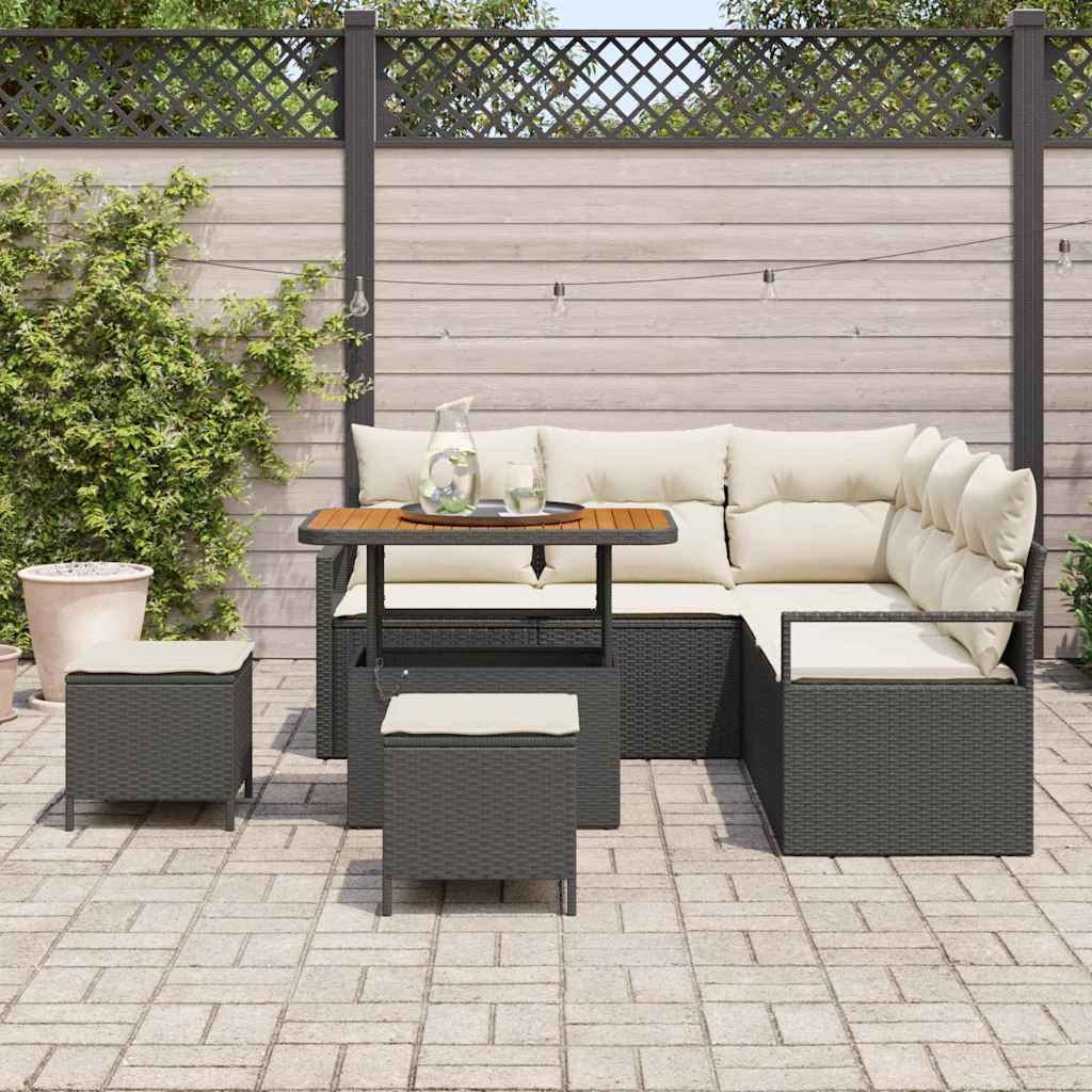 Garten-Sofa-Set mit Kissen 8 pcs Schwarz Poly Rattan