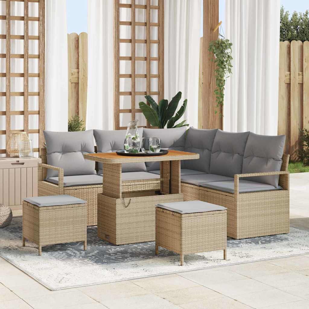Garten-Sofa-Set mit Kissen 8 pcs Beige Poly Rattan