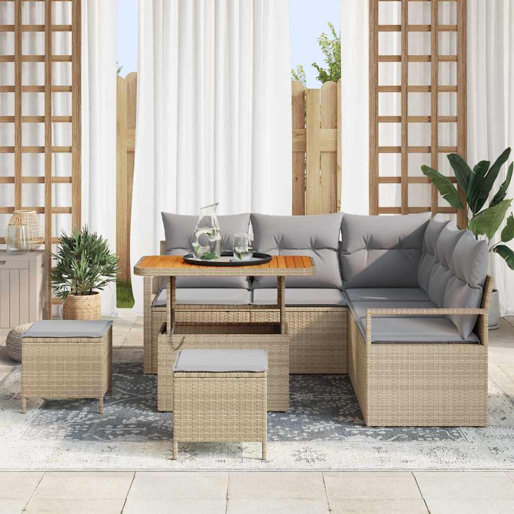 Garten-Sofa-Set mit Kissen 8 pcs Beige Poly Rattan