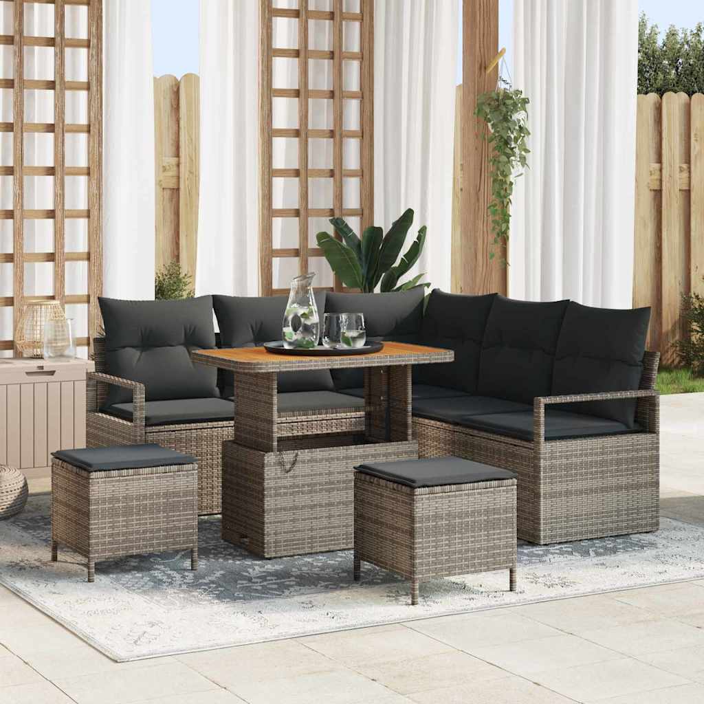 Garten-Sofa-Set mit Kissen 8 pcs Grau Poly Rattan