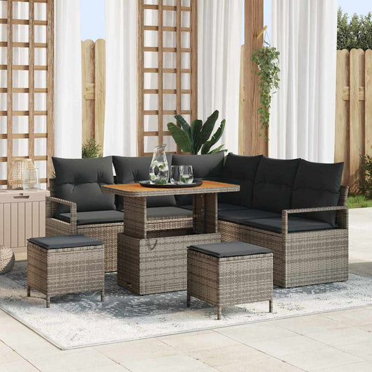 Garten-Sofa-Set mit Kissen 8 pcs Grau Poly Rattan