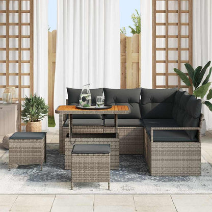 Garten-Sofa-Set mit Kissen 8 pcs Grau Poly Rattan