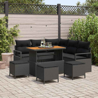 Garten-Sofa-Set mit Kissen 9 pcs Schwarz Poly Rattan