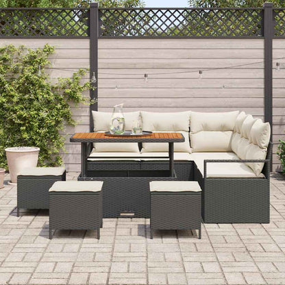 Garten-Sofa-Set mit Kissen 9 pcs Schwarz Poly Rattan