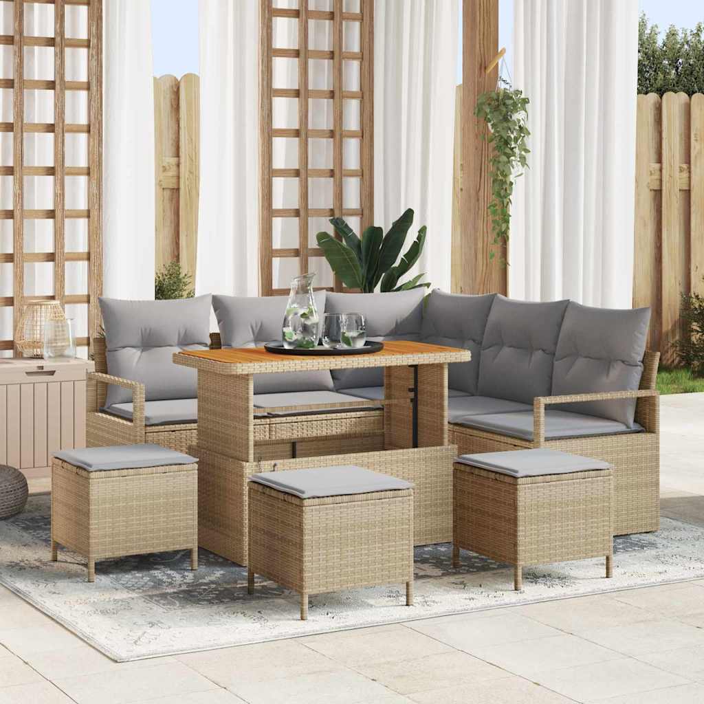 Garten-Sofa-Set mit Kissen 9 pcs Beige Poly Rattan