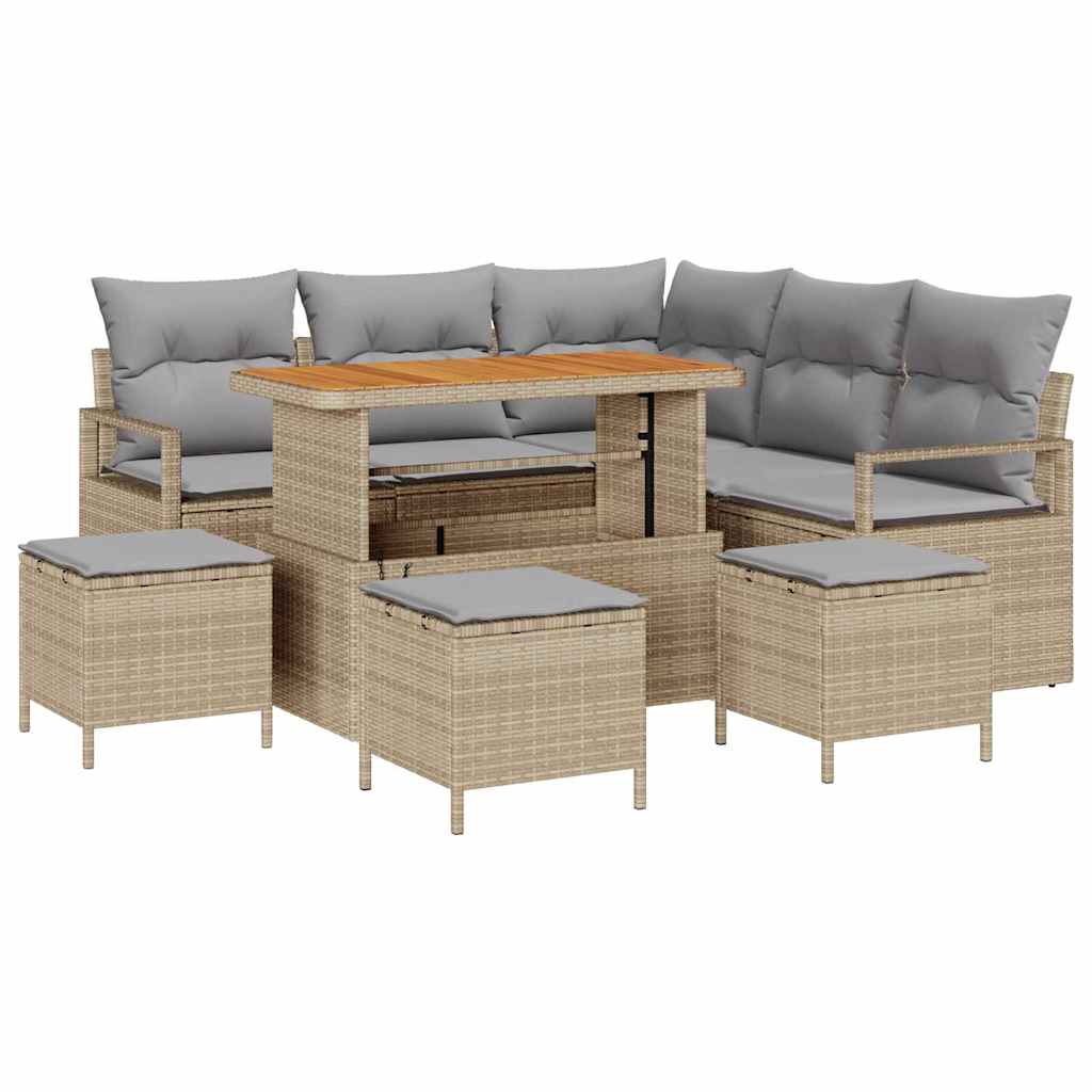 Garten-Sofa-Set mit Kissen 9 pcs Beige Poly Rattan