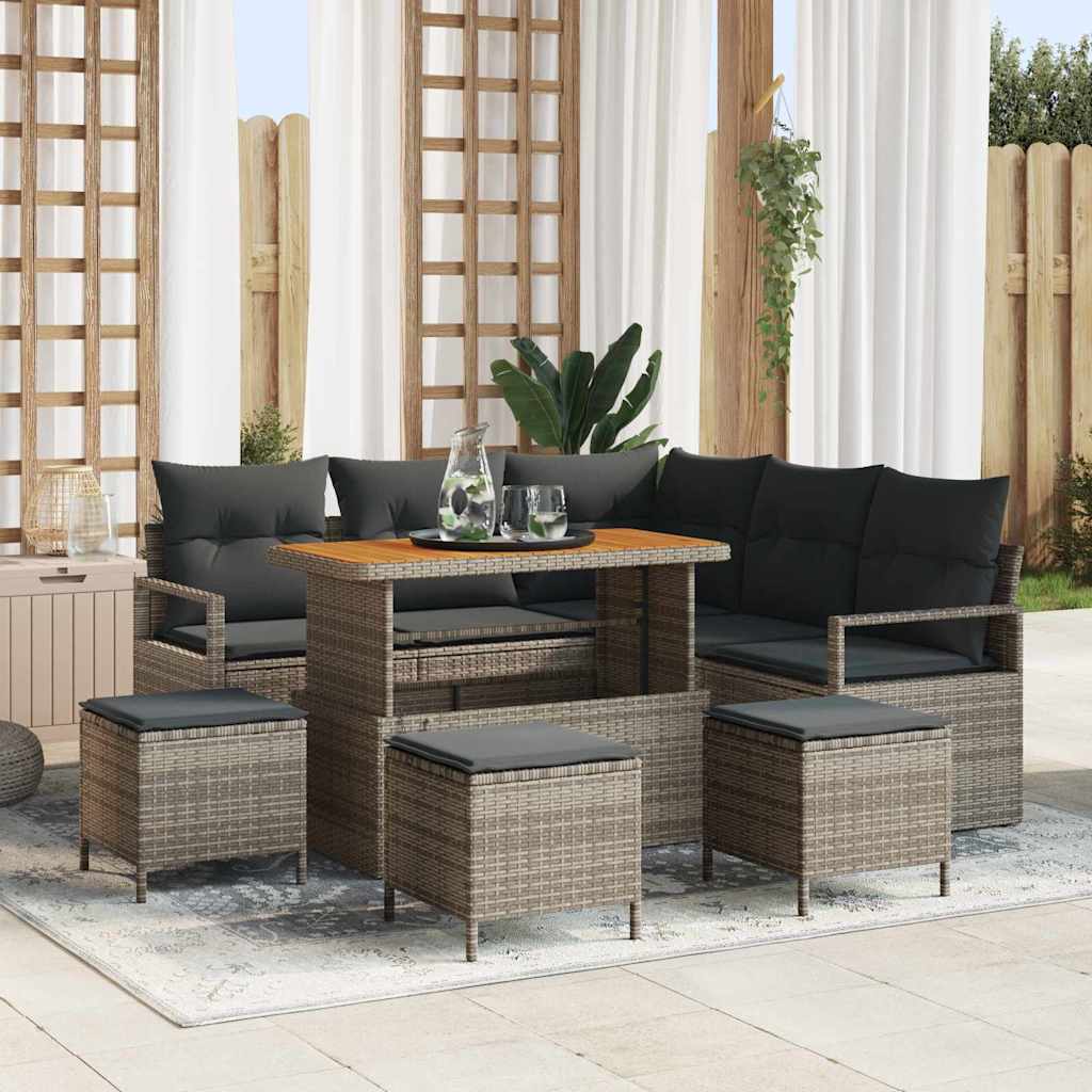 Garten-Sofa-Set mit Kissen 9 pcs Grau Poly Rattan