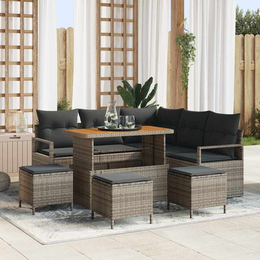 Garten-Sofa-Set mit Kissen 9 pcs Grau Poly Rattan
