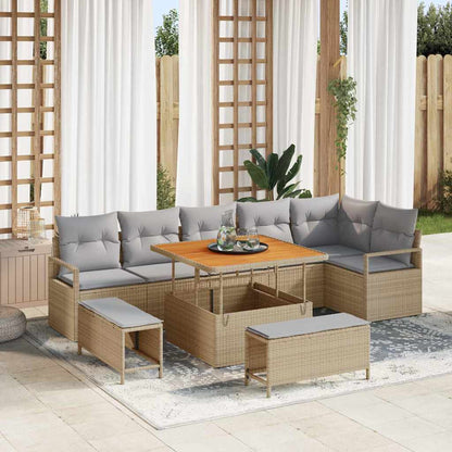 Garten-Sofa-Set mit Kissen 9 pcs Beige Poly Rattan
