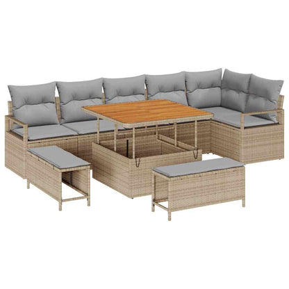 Garten-Sofa-Set mit Kissen 9 pcs Beige Poly Rattan