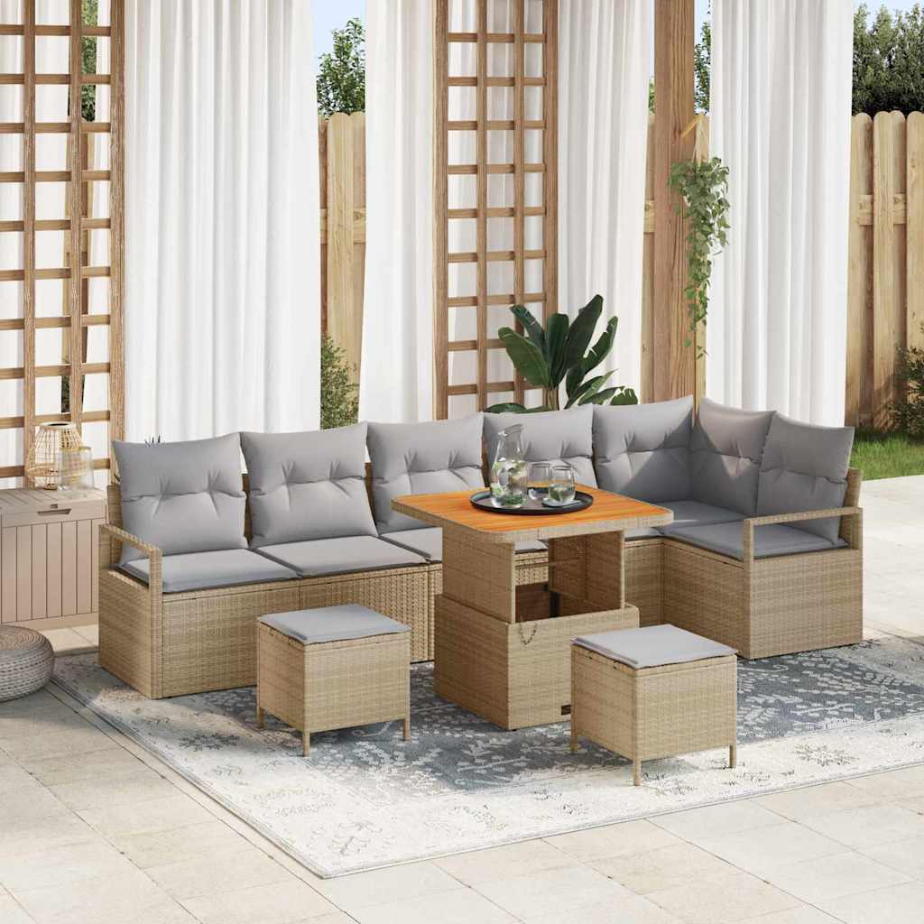 Garten-Sofa-Set mit Kissen 9 pcs Beige Poly Rattan