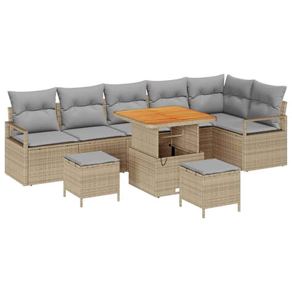 Garten-Sofa-Set mit Kissen 9 pcs Beige Poly Rattan