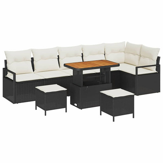Garten-Sofa-Set mit Kissen 9 pcs Schwarz Poly Rattan