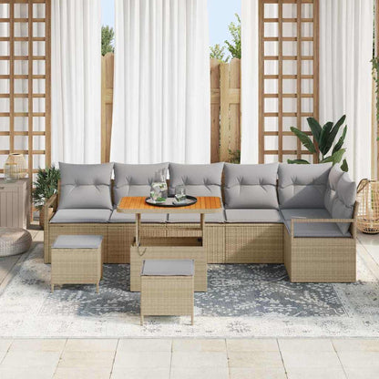 Garten-Sofa-Set mit Kissen 9 pcs Beige Poly Rattan