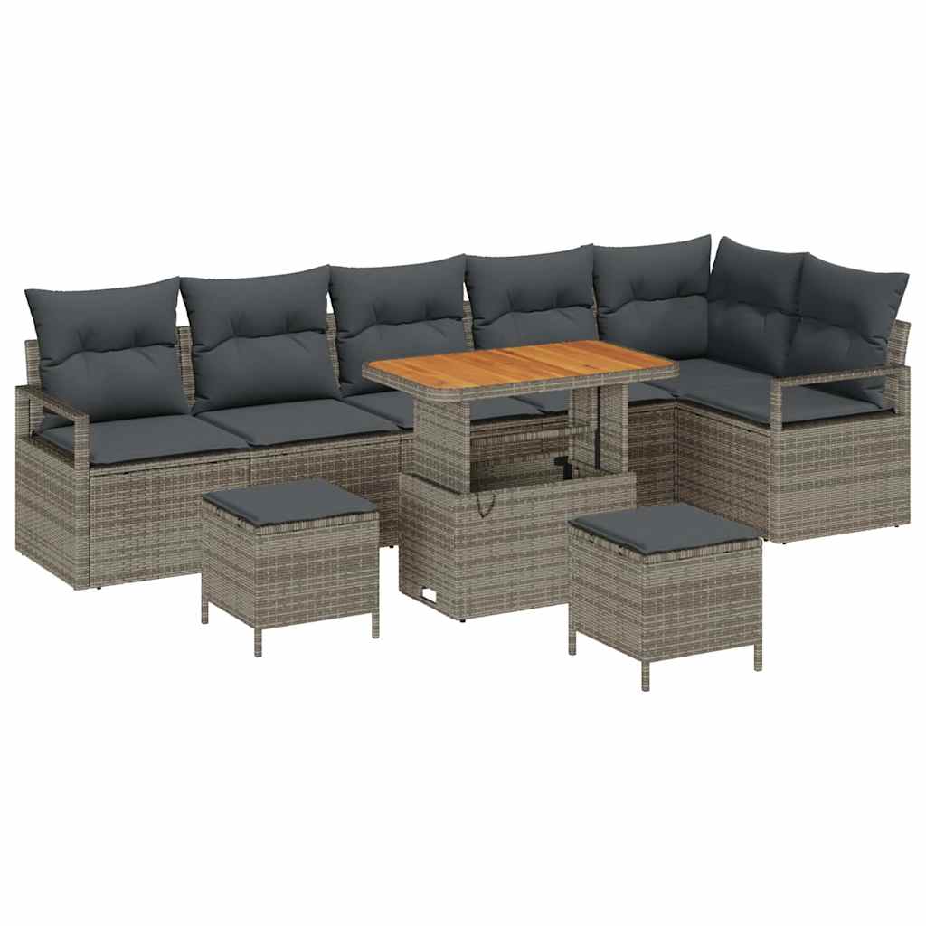 Garten-Sofa-Set mit Kissen 9 pcs Grau Poly Rattan