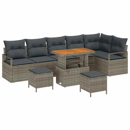 Garten-Sofa-Set mit Kissen 9 pcs Grau Poly Rattan