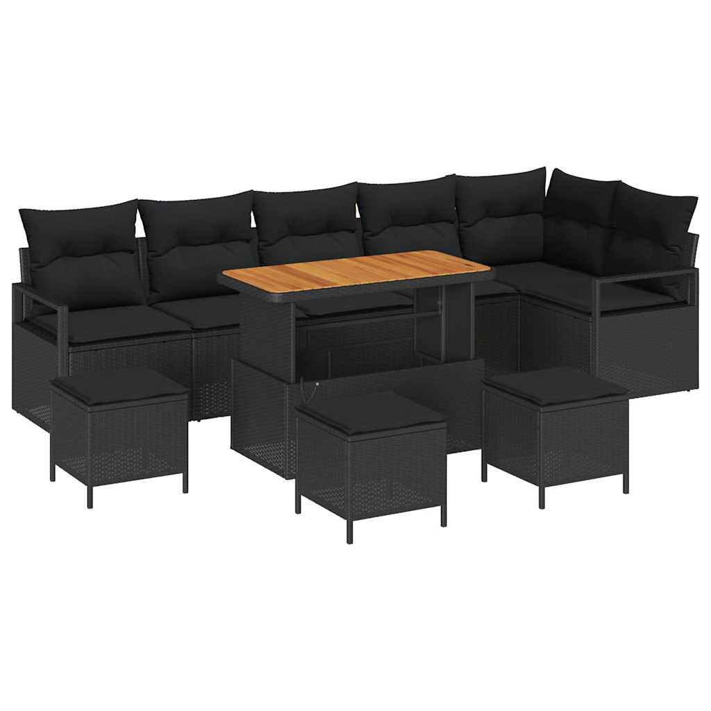 Garten-Sofa-Set mit Kissen 10 pcs Schwarz Poly Rattan