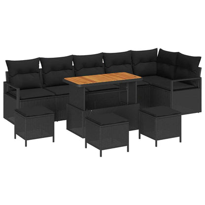 Garten-Sofa-Set mit Kissen 10 pcs Schwarz Poly Rattan