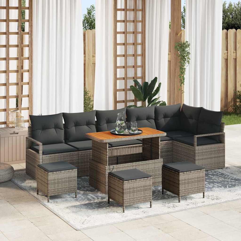 Garten-Sofa-Set mit Kissen 10 pcs Grau Poly Rattan