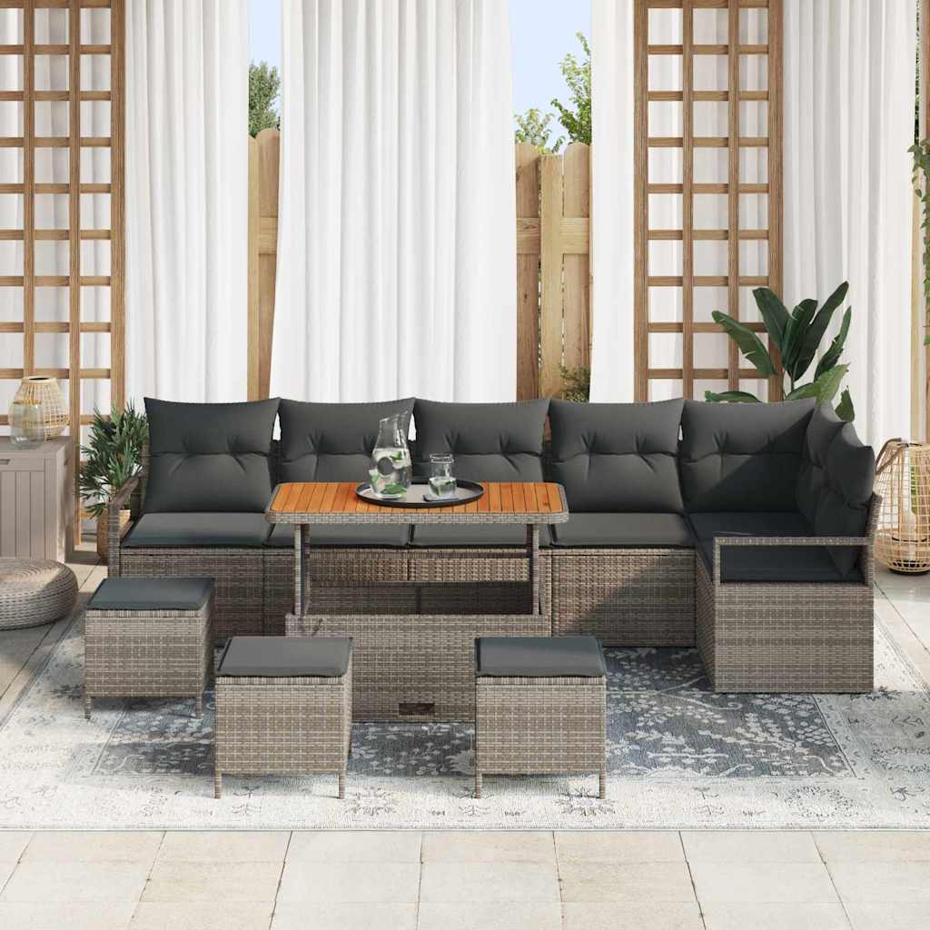 Garten-Sofa-Set mit Kissen 10 pcs Grau Poly Rattan